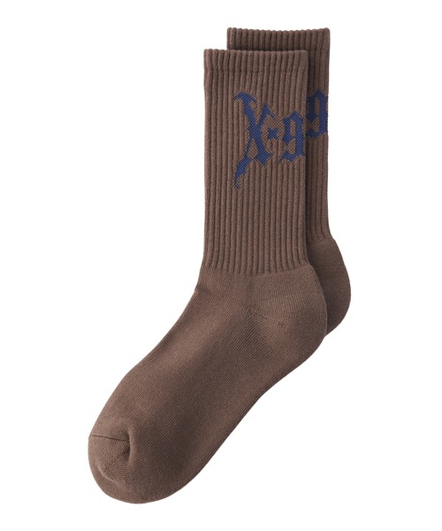 X-girl（エックスガール）の「GOTHIC LOGO RIB SOCKS（ソックス/靴下・レディース・ブラウン/ホワイト/ブラック・ONE SIZE）」の3枚目の写真