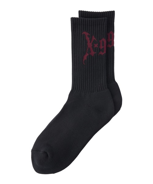 X-girl（エックスガール）の「GOTHIC LOGO RIB SOCKS（ソックス/靴下・レディース・ブラウン/ホワイト/ブラック・ONE SIZE）」の2枚目の写真