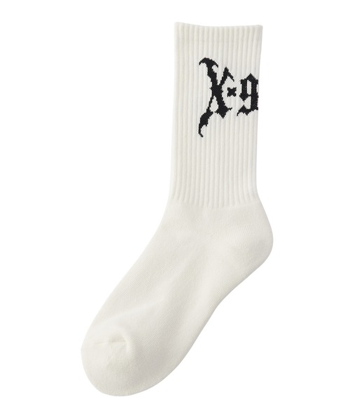 X-girl（エックスガール）の「GOTHIC LOGO RIB SOCKS（ソックス/靴下・レディース・ブラウン/ホワイト/ブラック・ONE SIZE）」の6枚目の写真