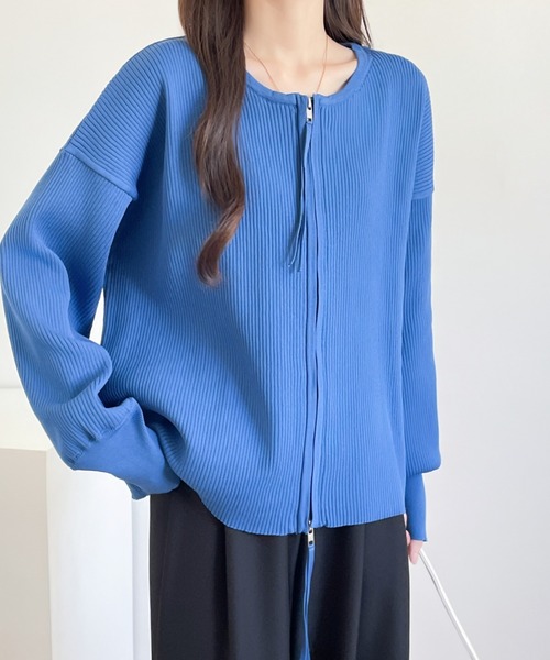ABITOKYO(アビトーキョー)の「ダブルジップリブニットカーディガン(カーディガン/ボレロ・レディース・ブラック/グレー/ブルー/アイボリー・FREE)」の4枚目の写真