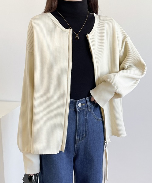 ABITOKYO(アビトーキョー)の「ダブルジップリブニットカーディガン(カーディガン/ボレロ・レディース・ブラック/グレー/ブルー/アイボリー・FREE)」の14枚目の写真