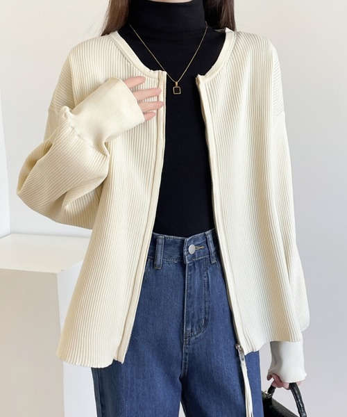 ABITOKYO(アビトーキョー)の「ダブルジップリブニットカーディガン(カーディガン/ボレロ・レディース・ブラック/グレー/ブルー/アイボリー・FREE)」の18枚目の写真