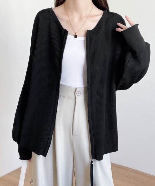 ABITOKYO(アビトーキョー)の「ダブルジップリブニットカーディガン(カーディガン/ボレロ・レディース・ブラック/グレー/ブルー/アイボリー・FREE)」の6枚目の写真