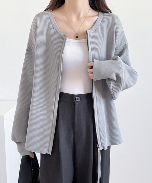 ABITOKYO(アビトーキョー)の「ダブルジップリブニットカーディガン(カーディガン/ボレロ・レディース・ブラック/グレー/ブルー/アイボリー・FREE)」の21枚目の写真