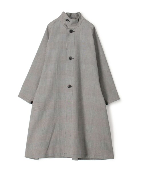 ウールギャバジン ガンクラブチェックスタンドカラーコート