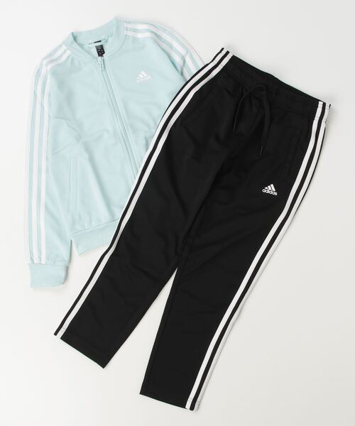 adidas（アディダス）の「アディダス adidas エッセンシャルズ スリーストライプス トラックスーツ（セットアップ・キッズ・ピンク/ブラック/エメラルド・130cm/140cm/150cm/160cm）」の3枚目の写真