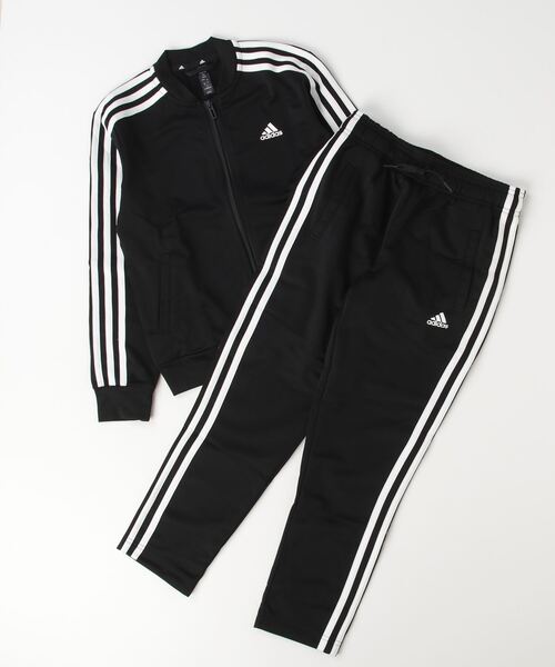 adidas（アディダス）の「アディダス adidas エッセンシャルズ スリーストライプス トラックスーツ（セットアップ・キッズ・ピンク/ブラック/エメラルド・130cm/140cm/150cm/160cm）」の2枚目の写真