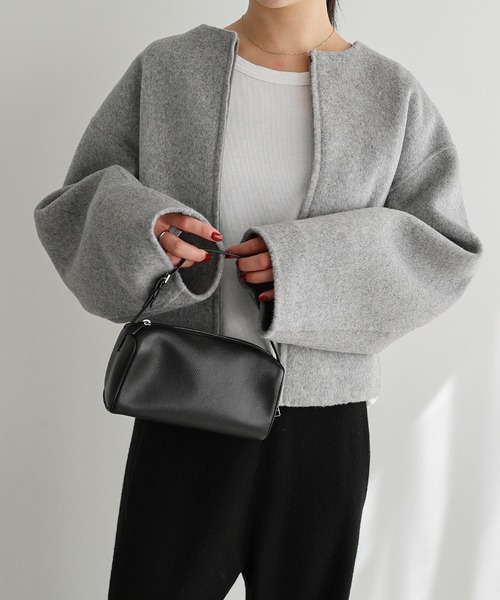 【rm】【美品】エバーネイビー　ウールリバーショートコート リバージップノーカラーショートコート（ノーカラーコート