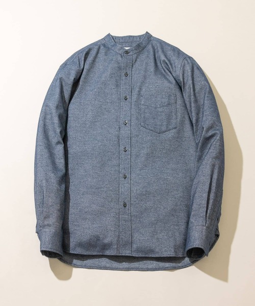 UN3Dバンドカラーシャツ Flannel ストレッチ バンドカラーシャツ(1 BLACK): : メンズ