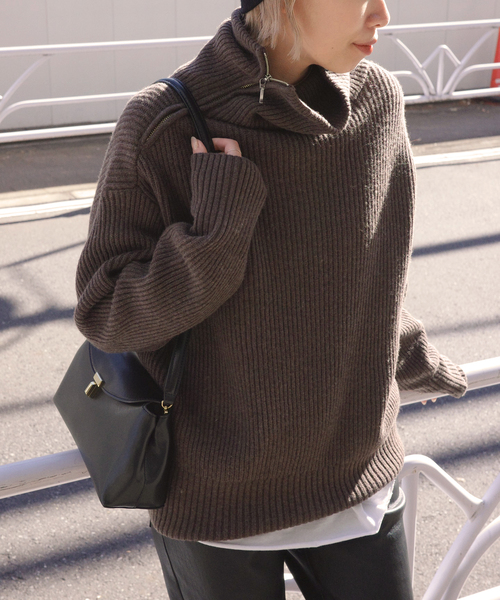 AP STUDIO（エーピーストゥディオ）の「カシミヤミックスニットアゼジップ（ニット/セーター・レディース・ブラウン/チャコールグレー・FREE）」の13枚目の写真