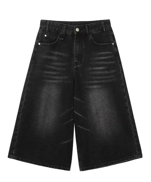 MEMECLE(メメクル)の「【 MEMECLE / メメクル 】ブラック デニム ハーフ ワイド バギーパンツ(デニムパンツ・レディース・ブラック・L/S/M)」の5枚目の写真