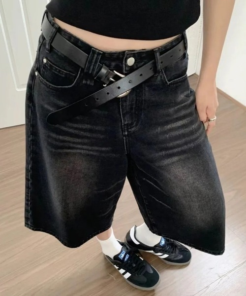 MEMECLE(メメクル)の「【 MEMECLE / メメクル 】ブラック デニム ハーフ ワイド バギーパンツ(デニムパンツ・レディース・ブラック・L/S/M)」の6枚目の写真