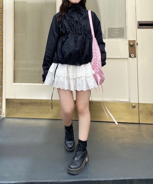 nemne store（ネンネストア）の「【Seoup】ダブルジップ / リボンギャザーブルゾン（ブルゾン・レディース・ブラック/ピンク・SMALL/MEDIUM）」の16枚目の写真