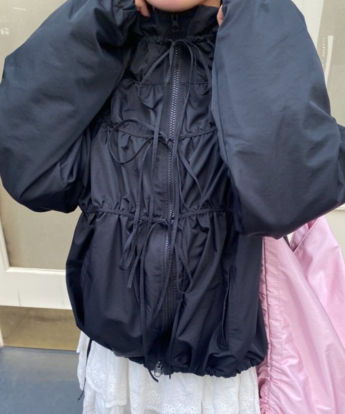 nemne store（ネンネストア）の「【Seoup】ダブルジップ / リボンギャザーブルゾン（ブルゾン・レディース・ブラック/ピンク・SMALL/MEDIUM）」の12枚目の写真
