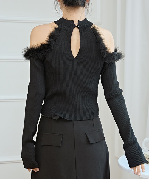 Lace Ladies(レースレディース)の「プチハイネック ファー カットアウト ニット プルオーバー(ニット/セーター・レディース・ベージュ/ホワイト/ブラック・FREE)」の7枚目の写真