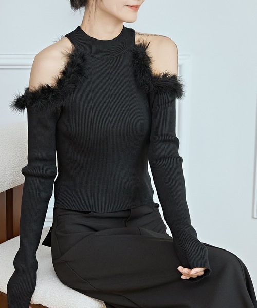 Lace Ladies(レースレディース)の「プチハイネック ファー カットアウト ニット プルオーバー(ニット/セーター・レディース・ベージュ/ホワイト/ブラック・FREE)」の8枚目の写真