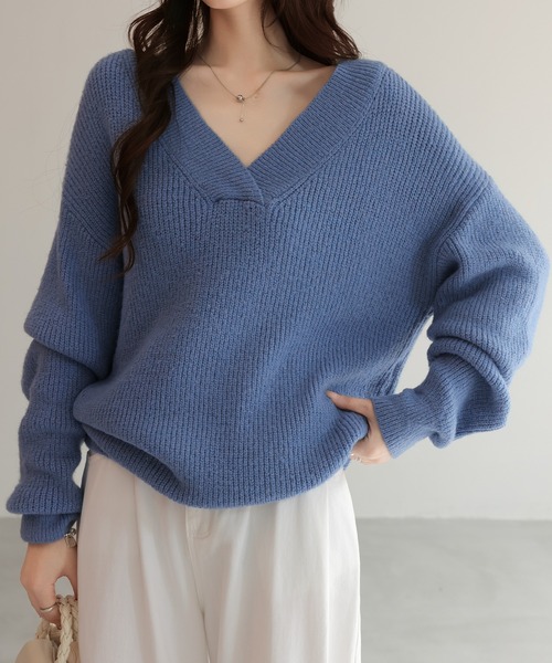 新品SWINSWING Vネックニット セーター ネイビー系 セール】Vネックニットセーター（ニット/セーター）｜SHIENAS