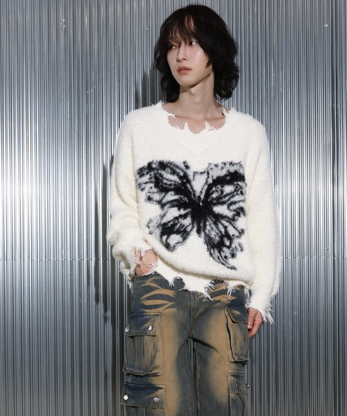 [2024FW][UNISEX]ビンテージバタフライデザイン・アンゴラニット（ニット/セーター）｜FOLLOWIN（フォロウィン）