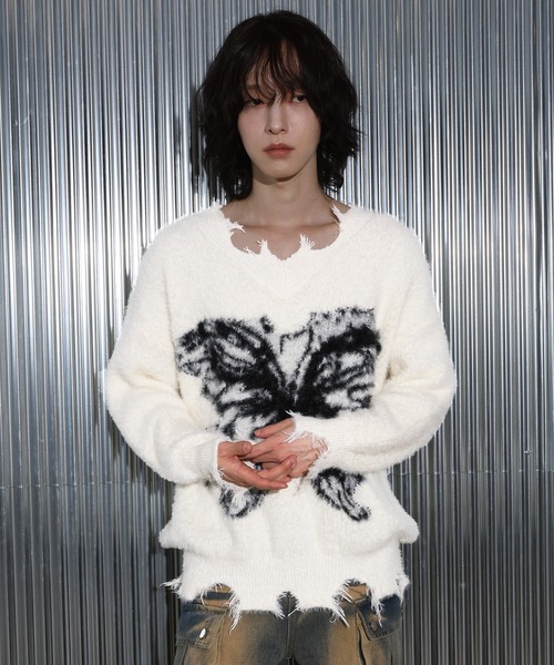 [2024FW][UNISEX]ビンテージバタフライデザイン・アンゴラニット（ニット/セーター）｜FOLLOWIN（フォロウィン）