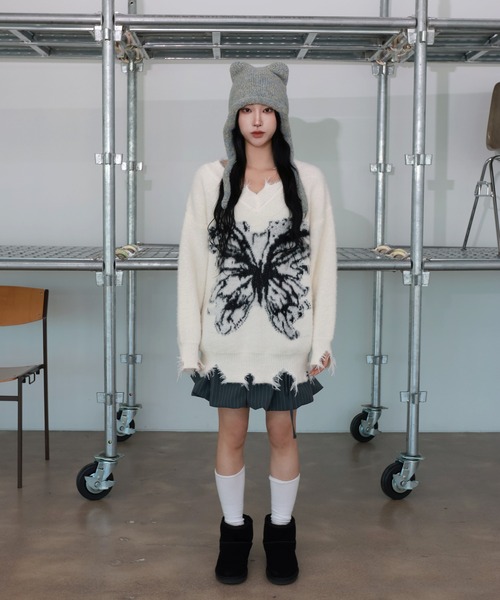 [2024FW][UNISEX]ビンテージバタフライデザイン・アンゴラニット（ニット/セーター）｜FOLLOWIN（フォロウィン）