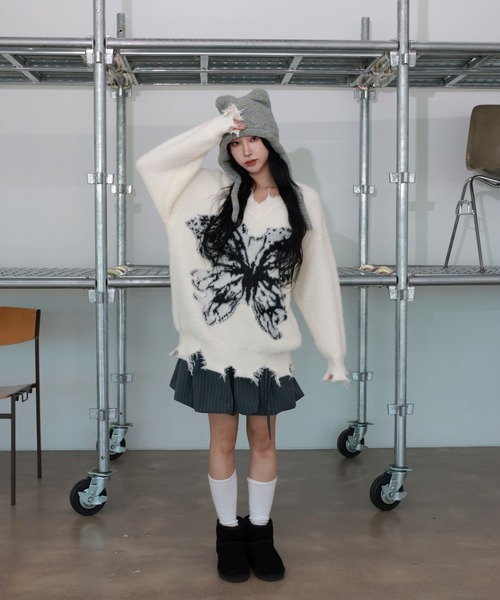 [2024FW][UNISEX]ビンテージバタフライデザイン・アンゴラニット（ニット/セーター）｜FOLLOWIN（フォロウィン）