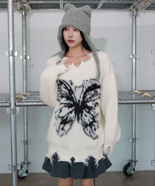 [2024FW][UNISEX]ビンテージバタフライデザイン・アンゴラニット（ニット/セーター）｜FOLLOWIN（フォロウィン）