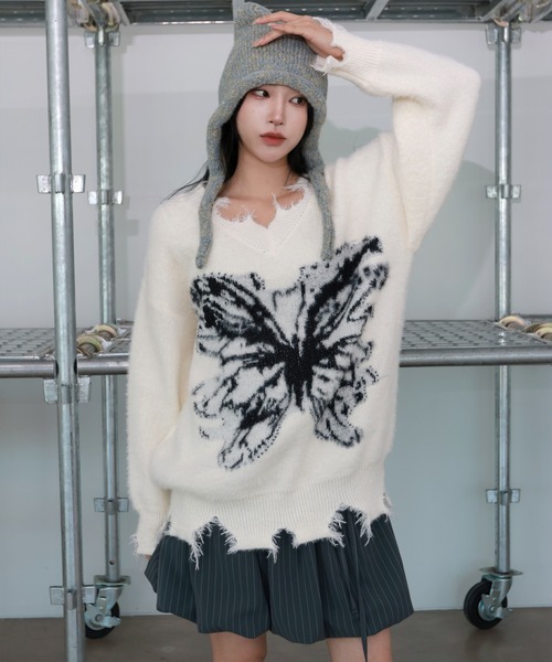 [2024FW][UNISEX]ビンテージバタフライデザイン・アンゴラニット（ニット/セーター）｜FOLLOWIN（フォロウィン）