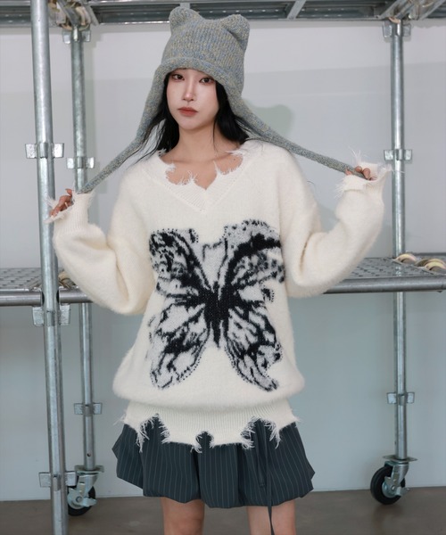 [2024FW][UNISEX]ビンテージバタフライデザイン・アンゴラニット（ニット/セーター）｜FOLLOWIN（フォロウィン）