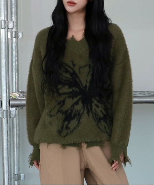 [2024FW][UNISEX]ビンテージバタフライデザイン・アンゴラニット（ニット/セーター）｜FOLLOWIN（フォロウィン）