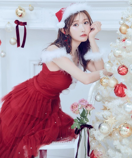 即日発送【Sugar 3点セットシースルーフリルチュールサンタコスプレ 🎀即日発送🎀【Sugar 3点セットシースルーフリルチュールサンタ