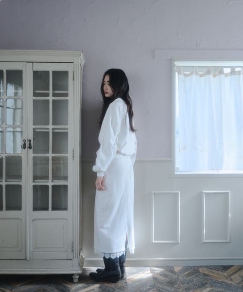 smyeon レース付きスウェットスカート ホワイト セール】Sweat lace skirt/レース付きスウェットスカート