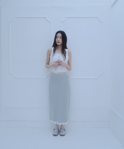 smyeon レース付きスウェットスカート ホワイト セール】Sweat lace skirt/レース付きスウェットスカート