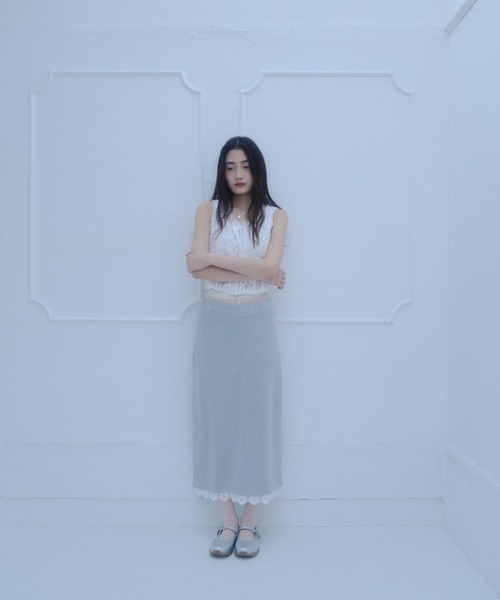 Sweat lace skirt/レース付きスウェットスカート ミントグリーン セール】Sweat lace skirt/レース付きスウェットスカート