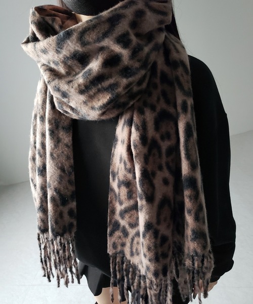 me+em select(ミームセレクト)の「【 2color 】レオパードボリュームフリンジマフラー / reopard volume fringe muffler(マフラー・レディース・グレー/ピンク・FREE)」の18枚目の写真