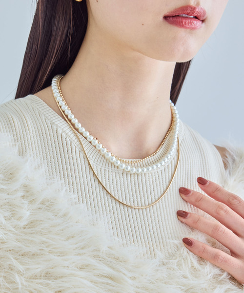 VIS（ビス）の「レイヤードガラスパールネックレス（ネックレス・レディース・シルバー/ゴールド・FREE）」の2枚目の写真