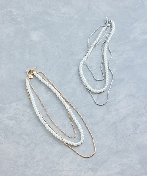 VIS（ビス）の「レイヤードガラスパールネックレス（ネックレス・レディース・シルバー/ゴールド・FREE）」の3枚目の写真