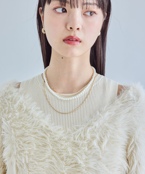 VIS（ビス）の「レイヤードガラスパールネックレス（ネックレス・レディース・シルバー/ゴールド・FREE）」の4枚目の写真