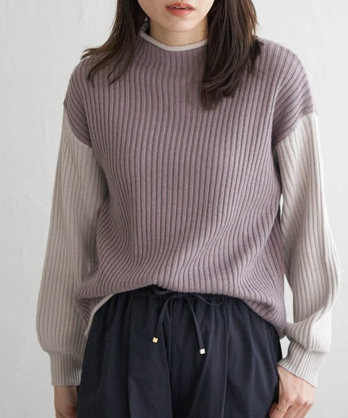 ikka（イッカ）の「配色ワイドリブニットプルオーバー（ニット/セーター・レディース・モカ/ミント/オフホワイト・L/M/S）」の2枚目の写真