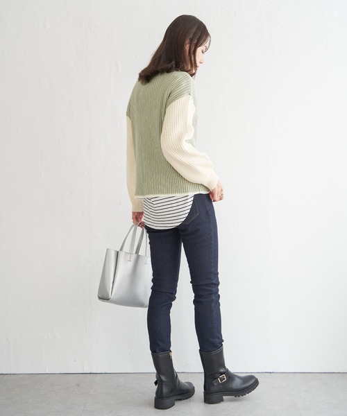 ikka（イッカ）の「配色ワイドリブニットプルオーバー（ニット/セーター・レディース・モカ/ミント/オフホワイト・L/M/S）」の4枚目の写真