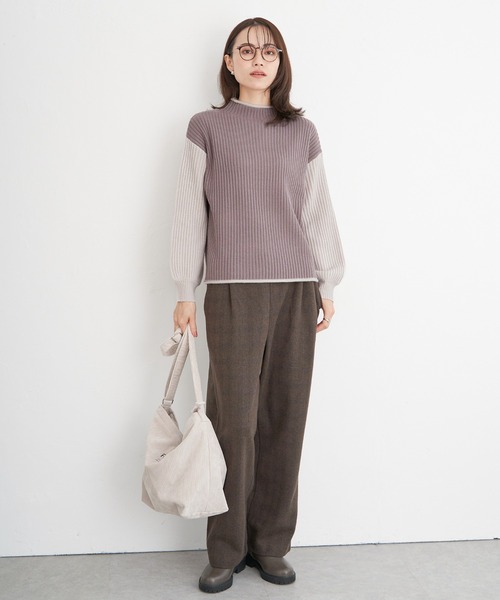 ikka（イッカ）の「配色ワイドリブニットプルオーバー（ニット/セーター・レディース・モカ/ミント/オフホワイト・L/M/S）」の7枚目の写真