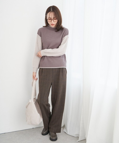 ikka（イッカ）の「配色ワイドリブニットプルオーバー（ニット/セーター・レディース・モカ/ミント/オフホワイト・L/M/S）」の9枚目の写真