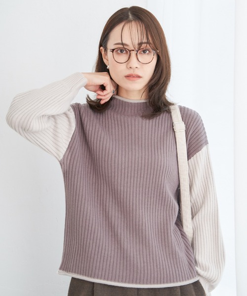 ikka（イッカ）の「配色ワイドリブニットプルオーバー（ニット/セーター・レディース・モカ/ミント/オフホワイト・L/M/S）」の10枚目の写真