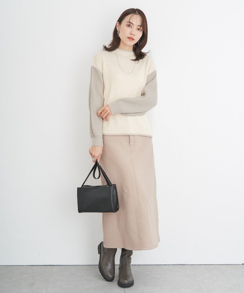 ikka（イッカ）の「配色ワイドリブニットプルオーバー（ニット/セーター・レディース・モカ/ミント/オフホワイト・L/M/S）」の12枚目の写真