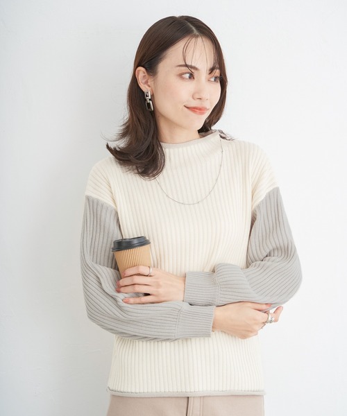 ikka（イッカ）の「配色ワイドリブニットプルオーバー（ニット/セーター・レディース・モカ/ミント/オフホワイト・L/M/S）」の14枚目の写真