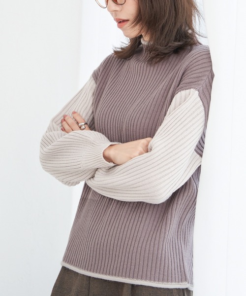 ikka（イッカ）の「配色ワイドリブニットプルオーバー（ニット/セーター・レディース・モカ/ミント/オフホワイト・L/M/S）」の21枚目の写真