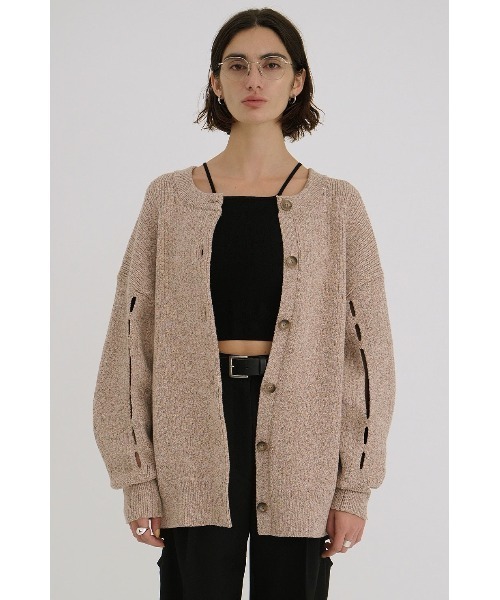 CLANE（クラネ）の「CLANE/クラネ/W FACE COLOR MIX HOLE SLEEVE C/D（カーディガン/ボレロ・レディース・アイボリー/ブラック/ピンク・1）」の6枚目の写真