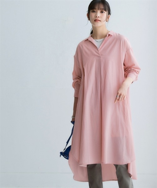 nissen（ニッセン）の「オーバーサイズブロードスキッパーシャツワンピース（UVカット・イージーケア）（シャツワンピース・レディース・グリーン系その他/オフホワイト/ブルー/ピンク系その他・L/M/S/3L/LL）」の4枚目の写真