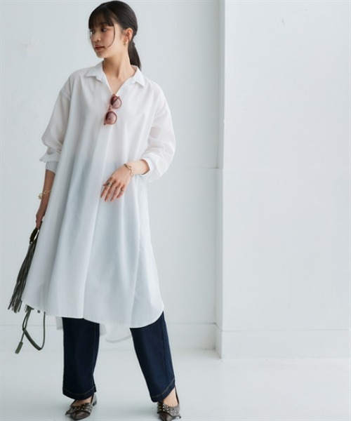 nissen（ニッセン）の「オーバーサイズブロードスキッパーシャツワンピース（UVカット・イージーケア）（シャツワンピース・レディース・グリーン系その他/オフホワイト/ブルー/ピンク系その他・L/M/S/3L/LL）」の5枚目の写真