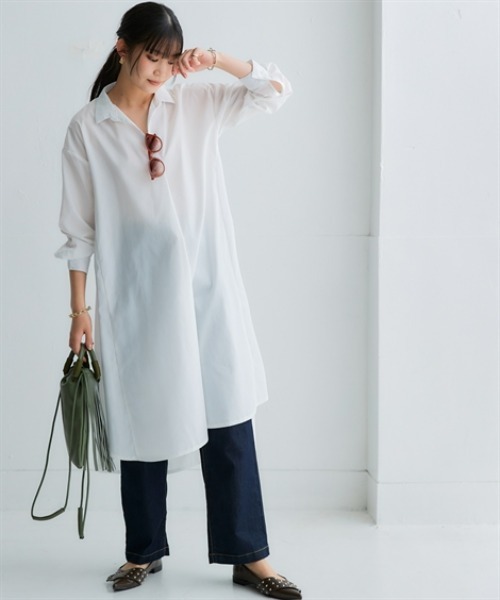 nissen（ニッセン）の「オーバーサイズブロードスキッパーシャツワンピース（UVカット・イージーケア）（シャツワンピース・レディース・グリーン系その他/オフホワイト/ブルー/ピンク系その他・L/M/S/3L/LL）」の6枚目の写真