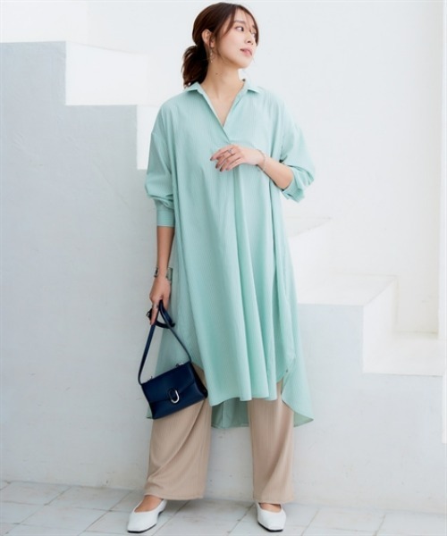 nissen（ニッセン）の「オーバーサイズブロードスキッパーシャツワンピース（UVカット・イージーケア）（シャツワンピース・レディース・グリーン系その他/オフホワイト/ブルー/ピンク系その他・L/M/S/3L/LL）」の8枚目の写真